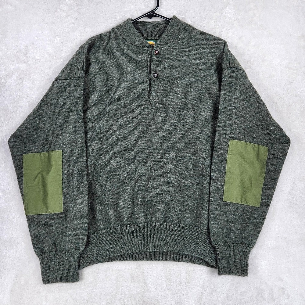 Cabela's Sweater Mens Large Green Wool Blend Henley Mock Neck Hunting Pullover